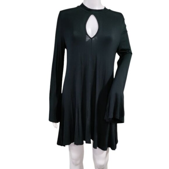 Gypsy Warrior Dresses & Skirts - Gypsy Warrior Long Sleeve Keyhole Mock Neck Mini Dress Black Women's Size M